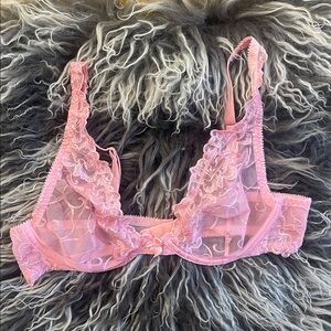 Victorias Secret Bra 34B Pink Lace Sheer Demi Wire